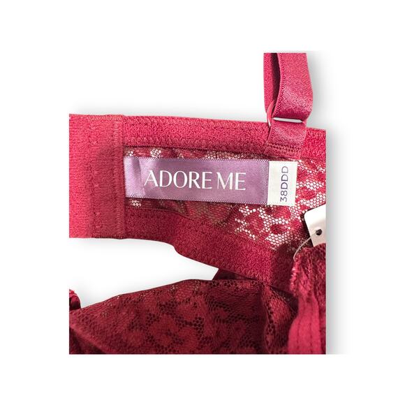 NWT Adore Me Burgundy Lace Bustier Corset With Garters Size 38DDD - Picture 9 of 11